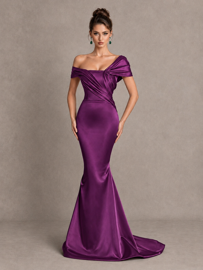BOLODOO Plum Off-Shoulder Satin Mermaid Prom Dress - Plum - Plum_1