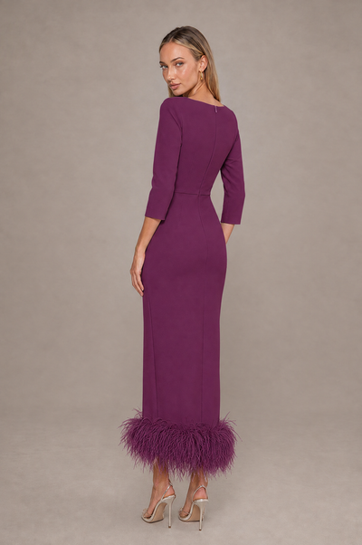 BOLODOO Plum Feather-Trim Twist-Waist Midi Dress - Plum - Plum_2