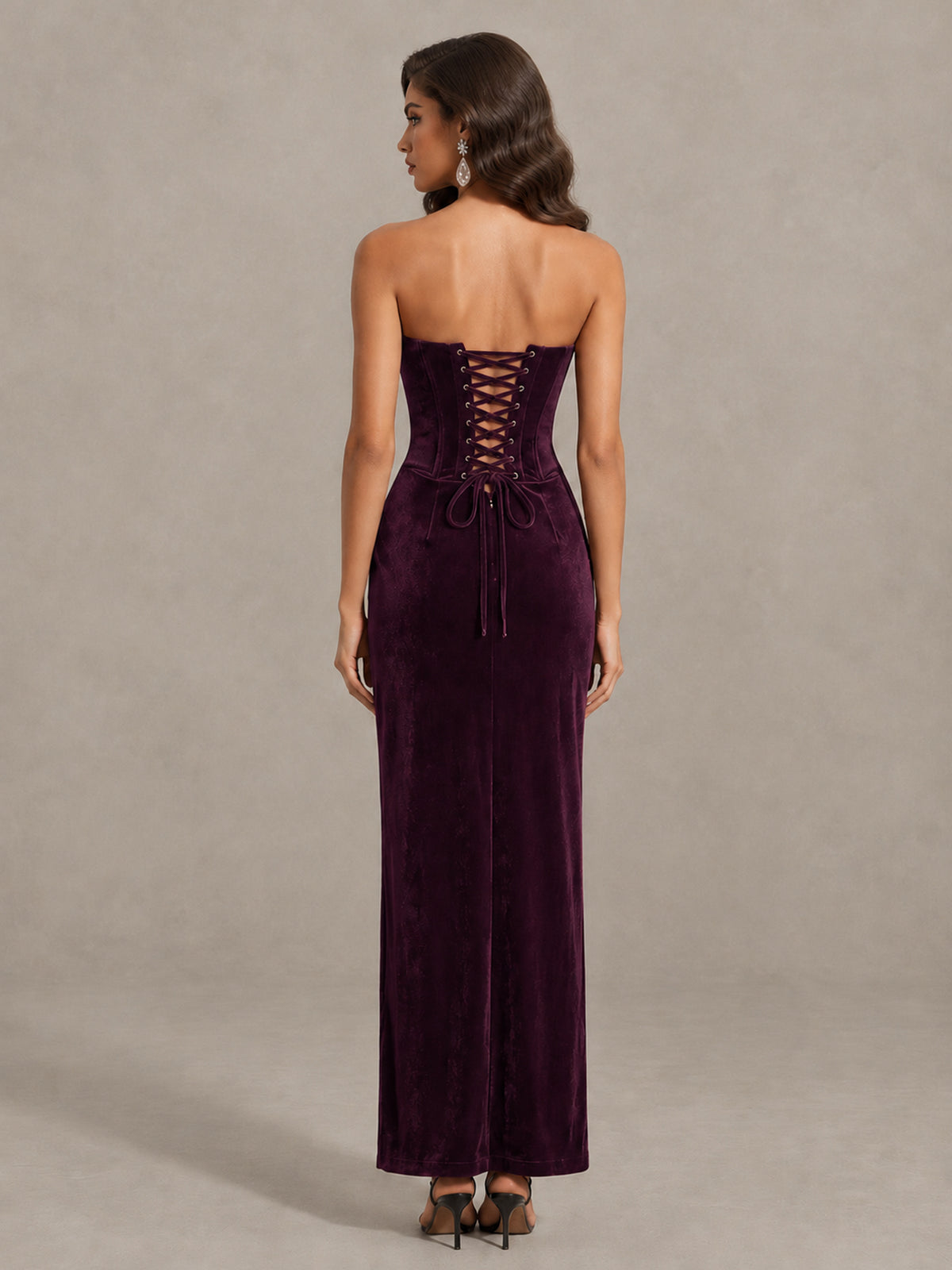 BOLODOO Plum Strapless Velvet Cocktail Maxi Dress - Plum - Plum_2
