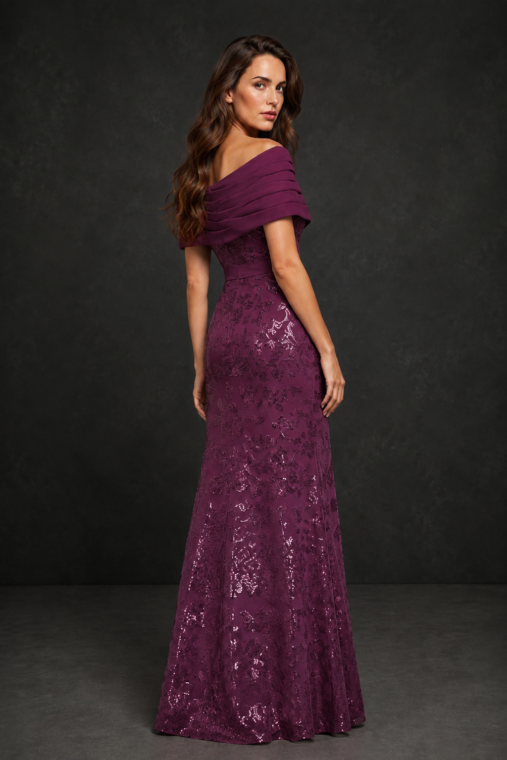 BOLODOO Plum Off-Shoulder Sequin Lace Mermaid Evening Gown | Mother of the Bride Formal Dress - Plum