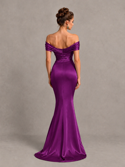 BOLODOO Plum Off-Shoulder Satin Mermaid Prom Dress - Plum - Plum_2
