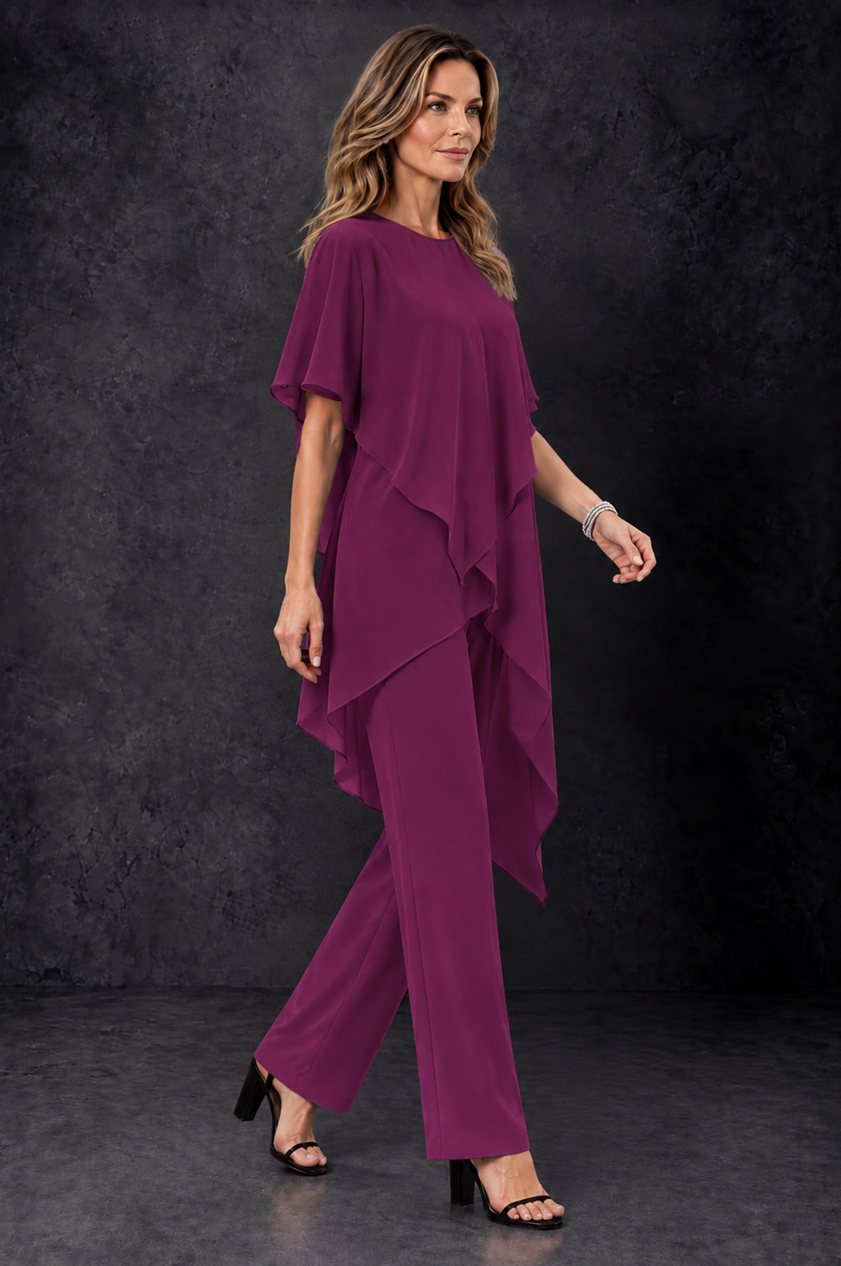 BOLODOO Plum Chiffon Two Piece Mother of the Bride Pant Suit - Plum - Plum_2
