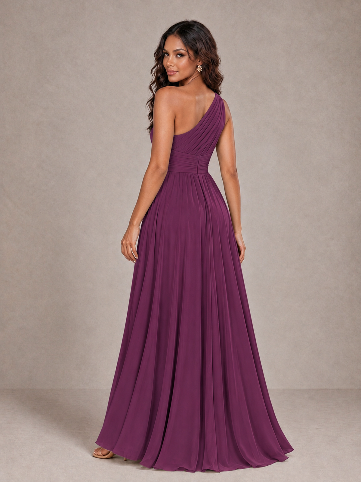 BOLODOO Plum One-Shoulder A-Line Bridesmaid Dress - Plum - Plum_2