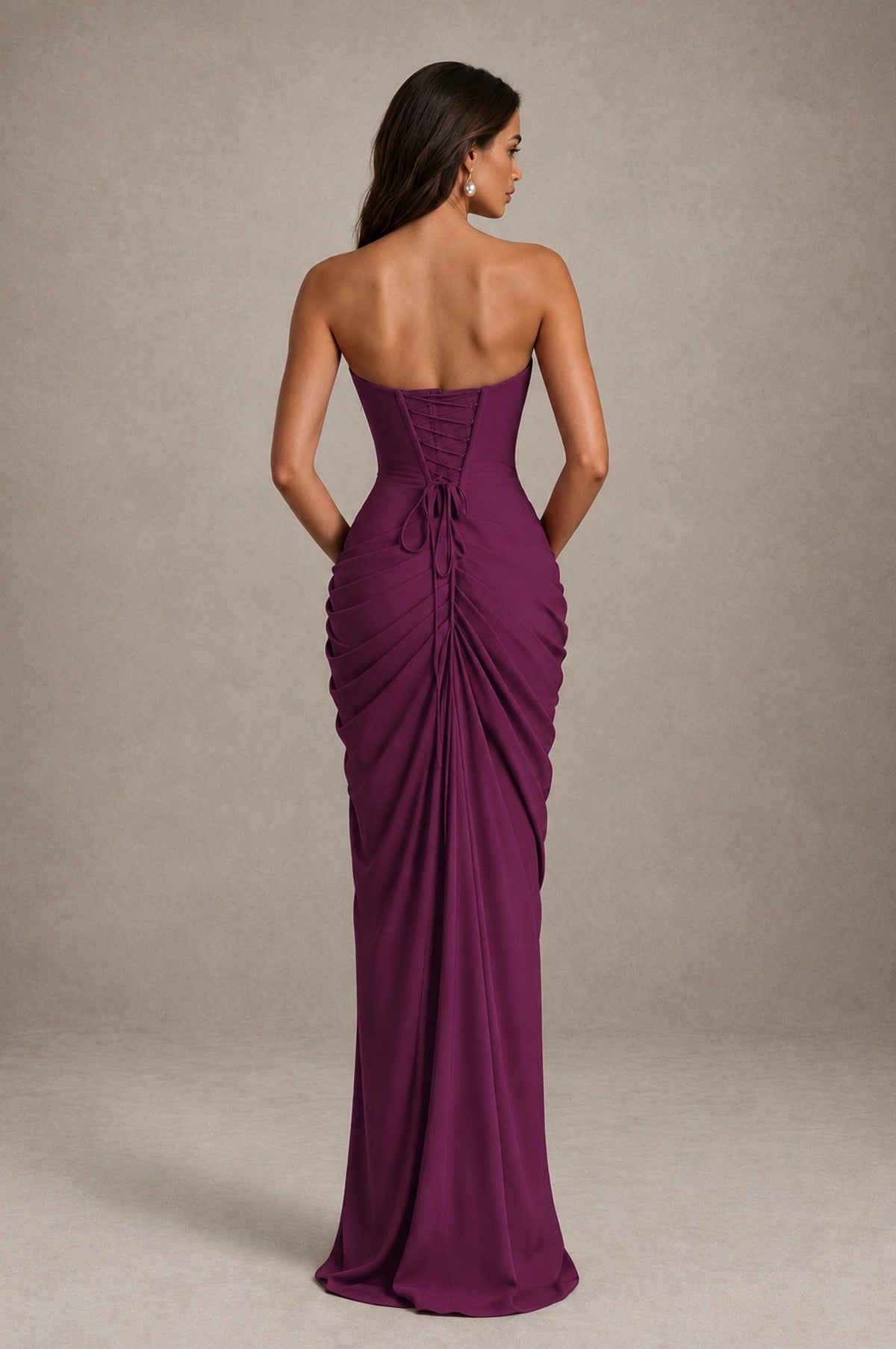 BOLODOO Strapless Draped Maxi Dress - Plum Backless Evening Gown with High Slit - Plum - Plum_2