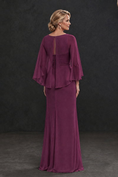 BOLODOO Plum Cape Sleeve Mother of the Bride Dress with Ruched Waist - Plum - Plum_2