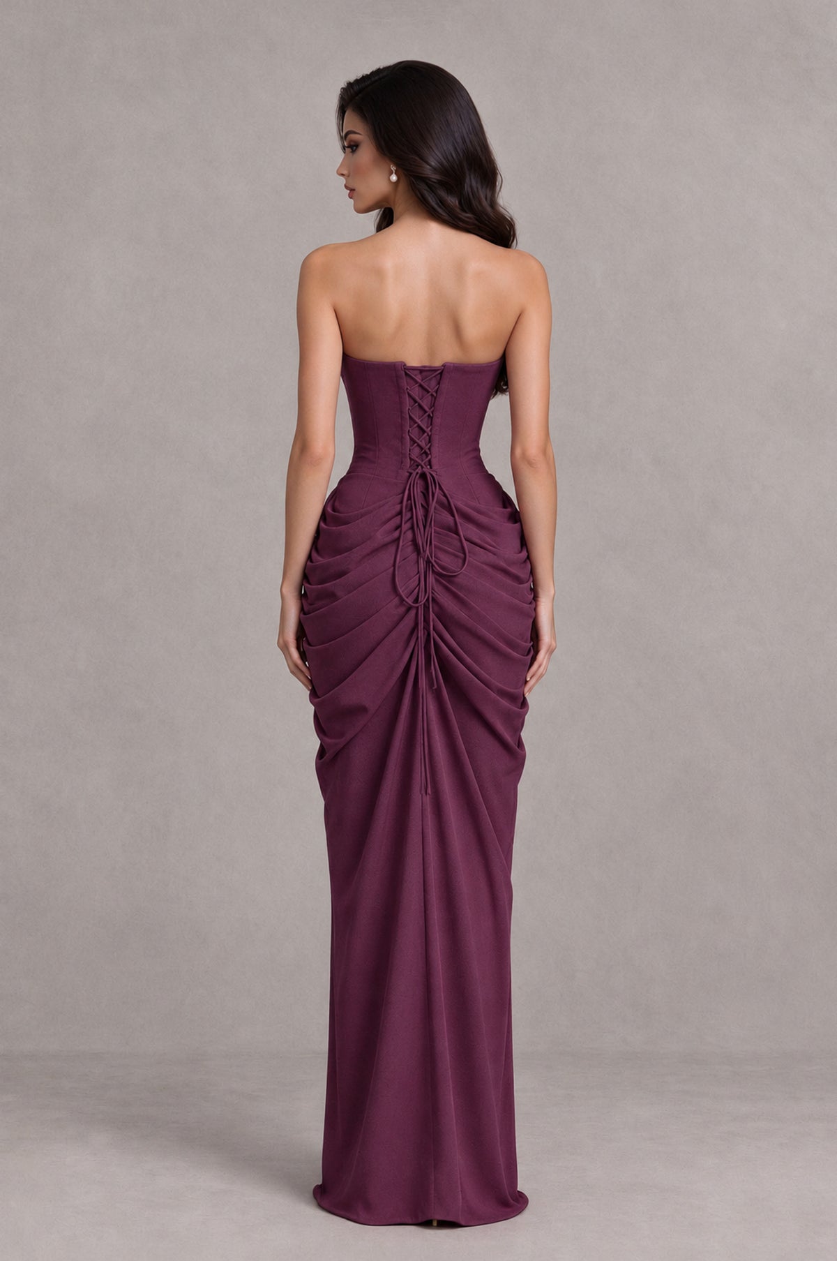 BOLODOO Plum Strapless Ruched Corset Evening Gown - Plum - Plum_2