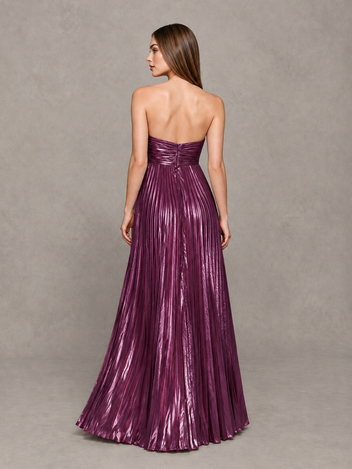 BOLODOO Plum Strapless Sweetheart Metallic Pleated Maxi Dress - Plum - Plum_2