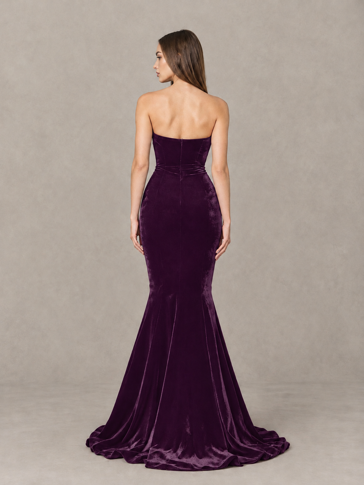 BOLODOO Plum Strapless Sweetheart Velvet-Look Mermaid Evening Dress - Plum - Plum_2