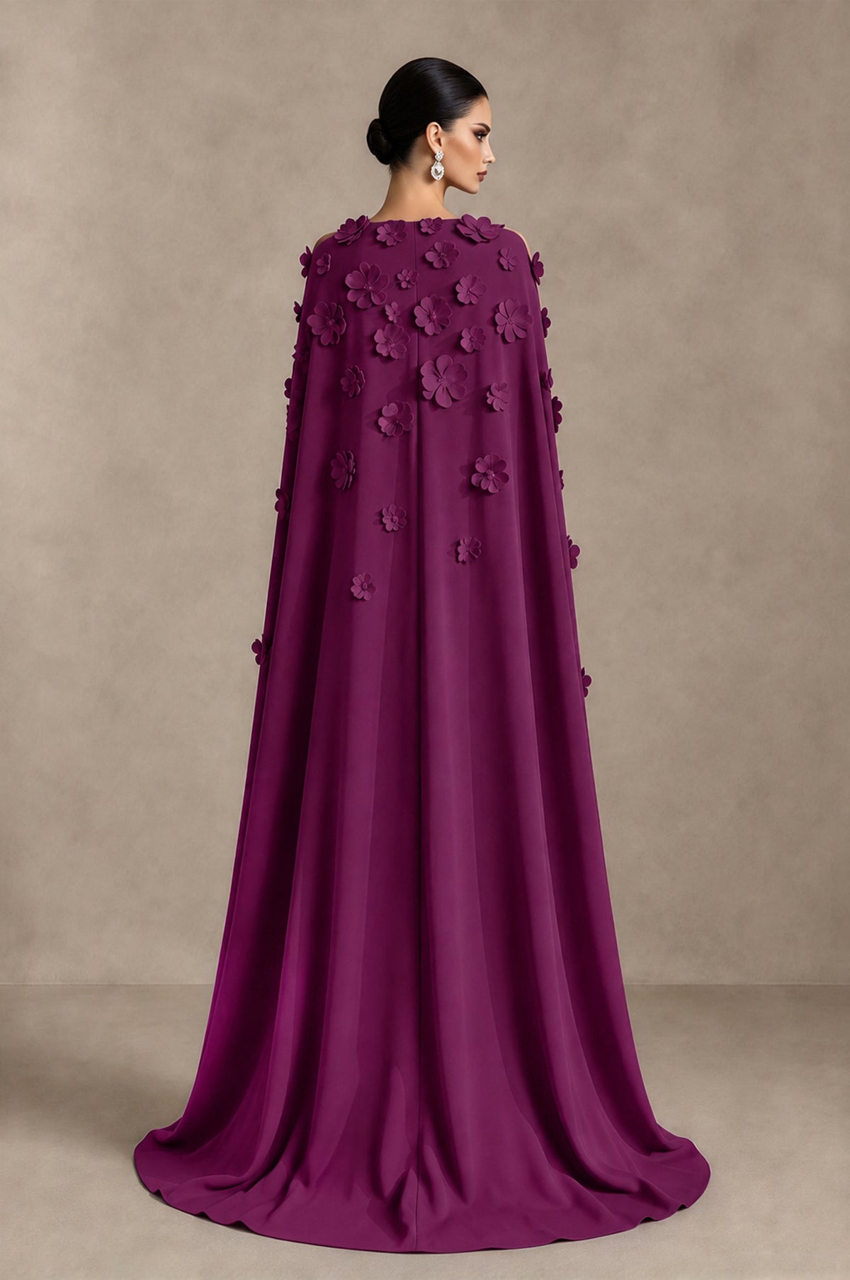 BOLODOO Plum 3D Floral Applique Cape Formal Dress - Plum - Plum_2