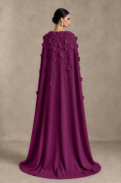 BOLODOO Plum 3D Floral Applique Cape Formal Dress - Plum - Plum_2