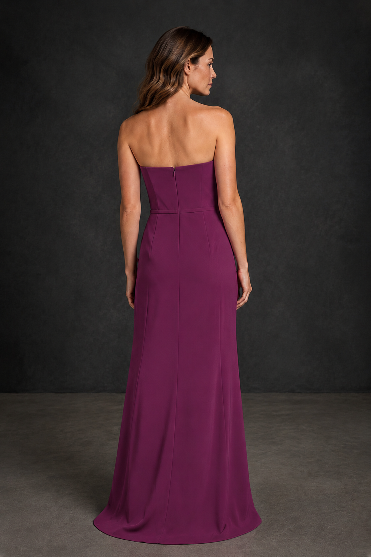 BOLODOO Plum Strapless Mother of the Bride Dress with Ruffle Detail - Plum - Plum_2