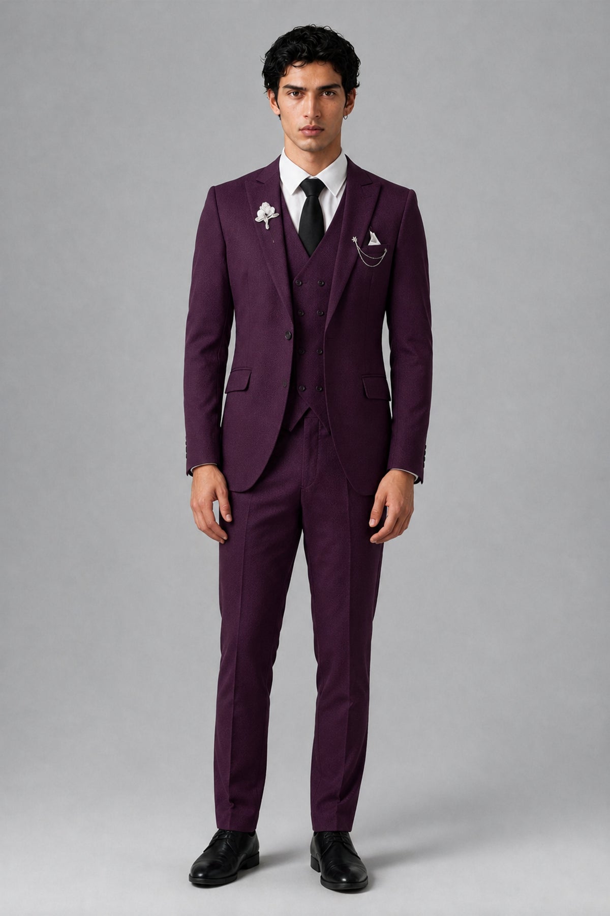 Bolodoo Men's Plum 2-Piece Suit – Notch Lapel Jacket & Trousers - Plum - Plum_2