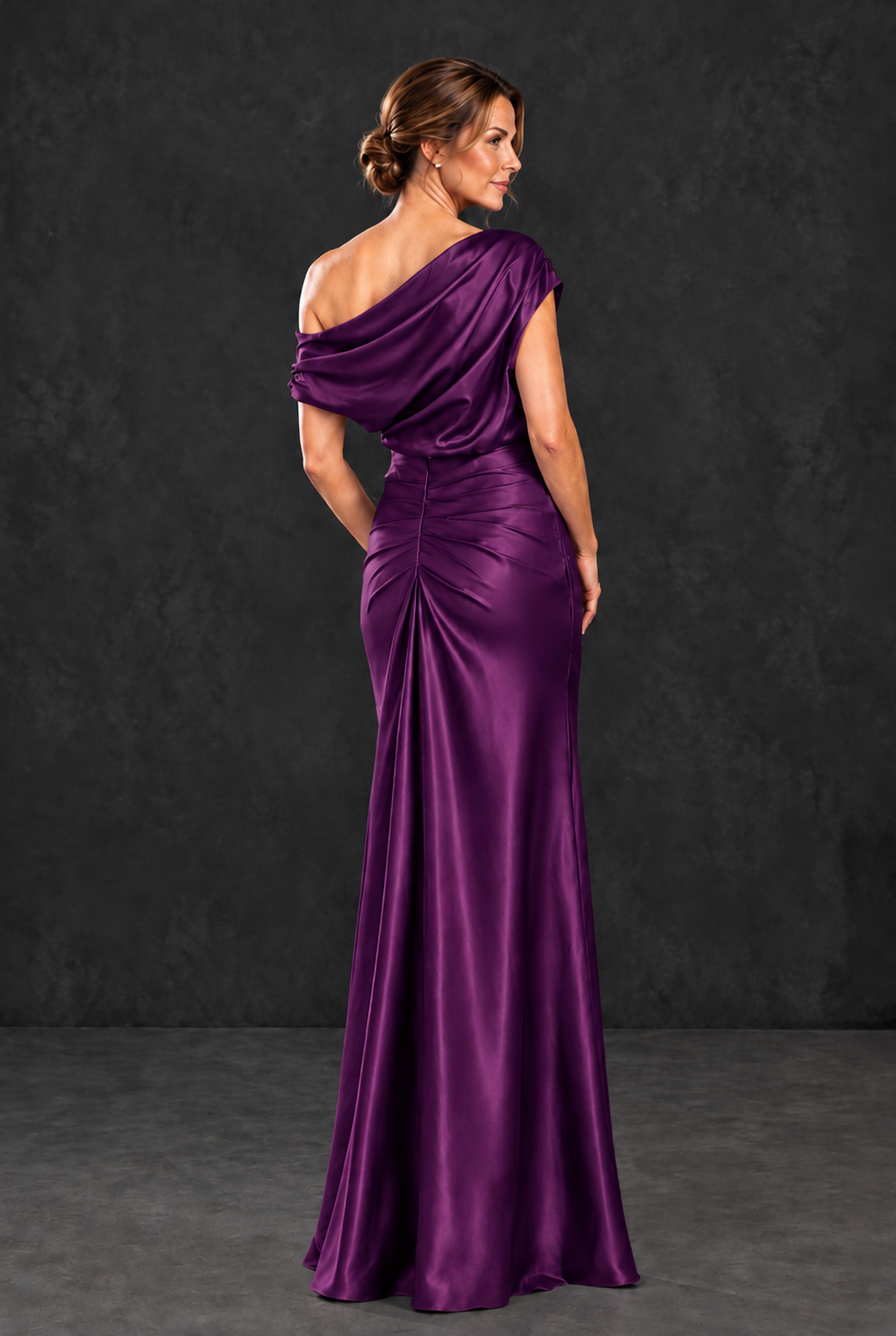 BOLODOO Plum Asymmetric Ruched Mother of the Bride Dress - Plum - Plum_2