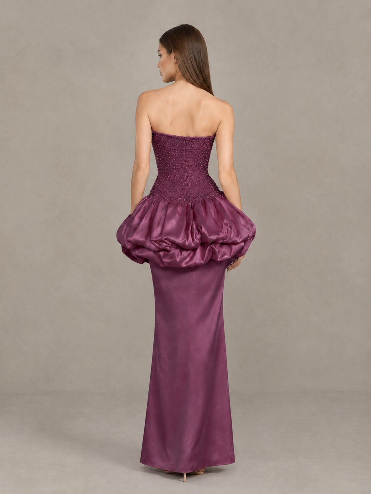 BOLODOO Plum Strapless Embellished Bubble Peplum Evening Dress - Plum - Plum_2