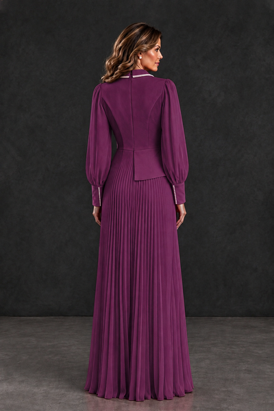 BOLODOO Plum Long Sleeve Pleated Mother of the Bride Dress - Plum - Plum_2