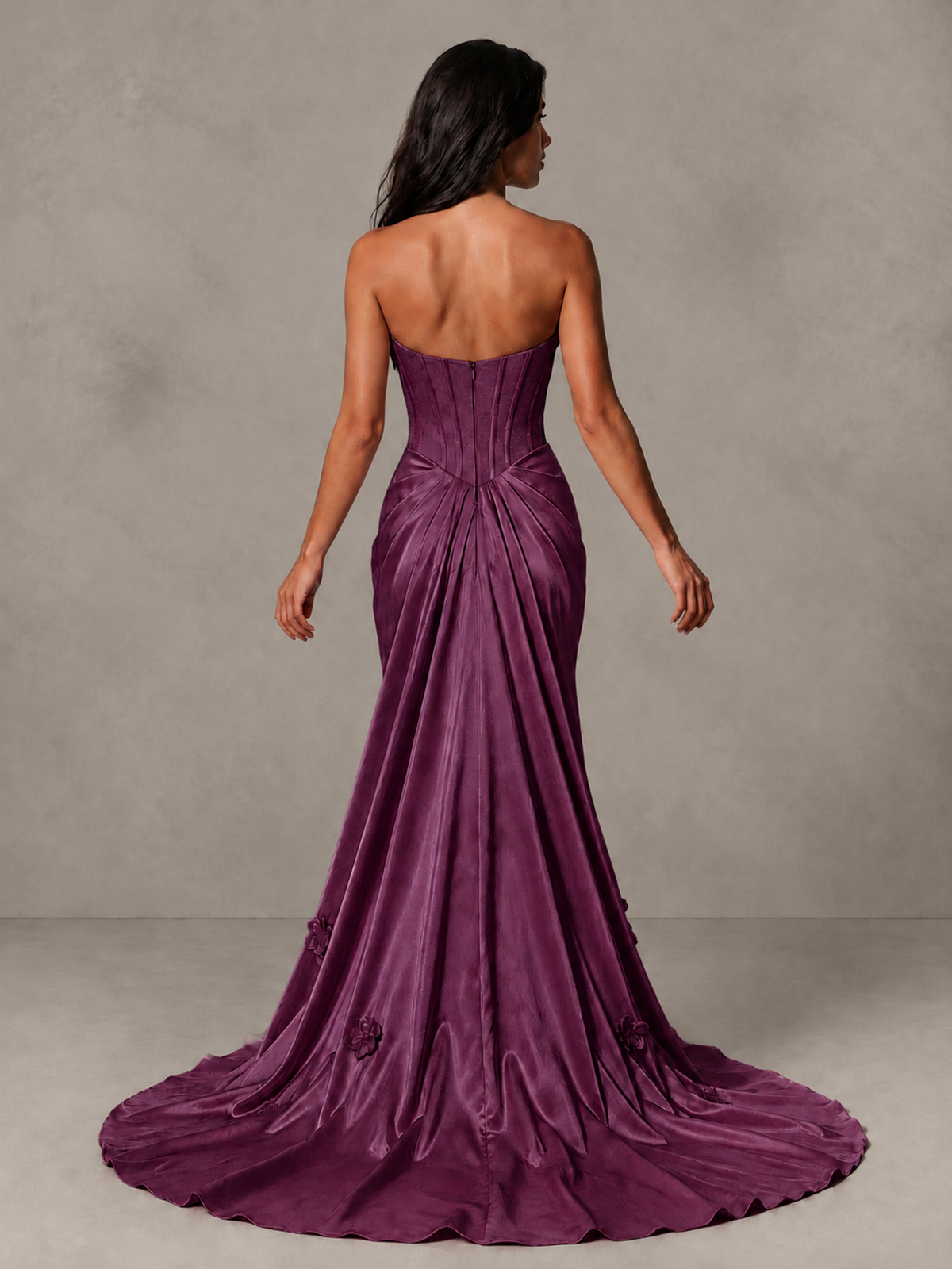BOLODOO Plum Strapless Floral Corset Evening Gown with Train - Plum - Plum_2