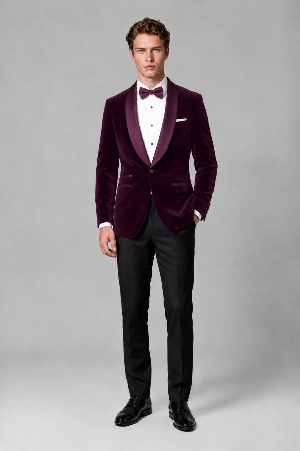 BOLODOO Men's Plum Velvet Blazer | Shawl Lapel Tuxedo Jacket - Plum - Plum_2