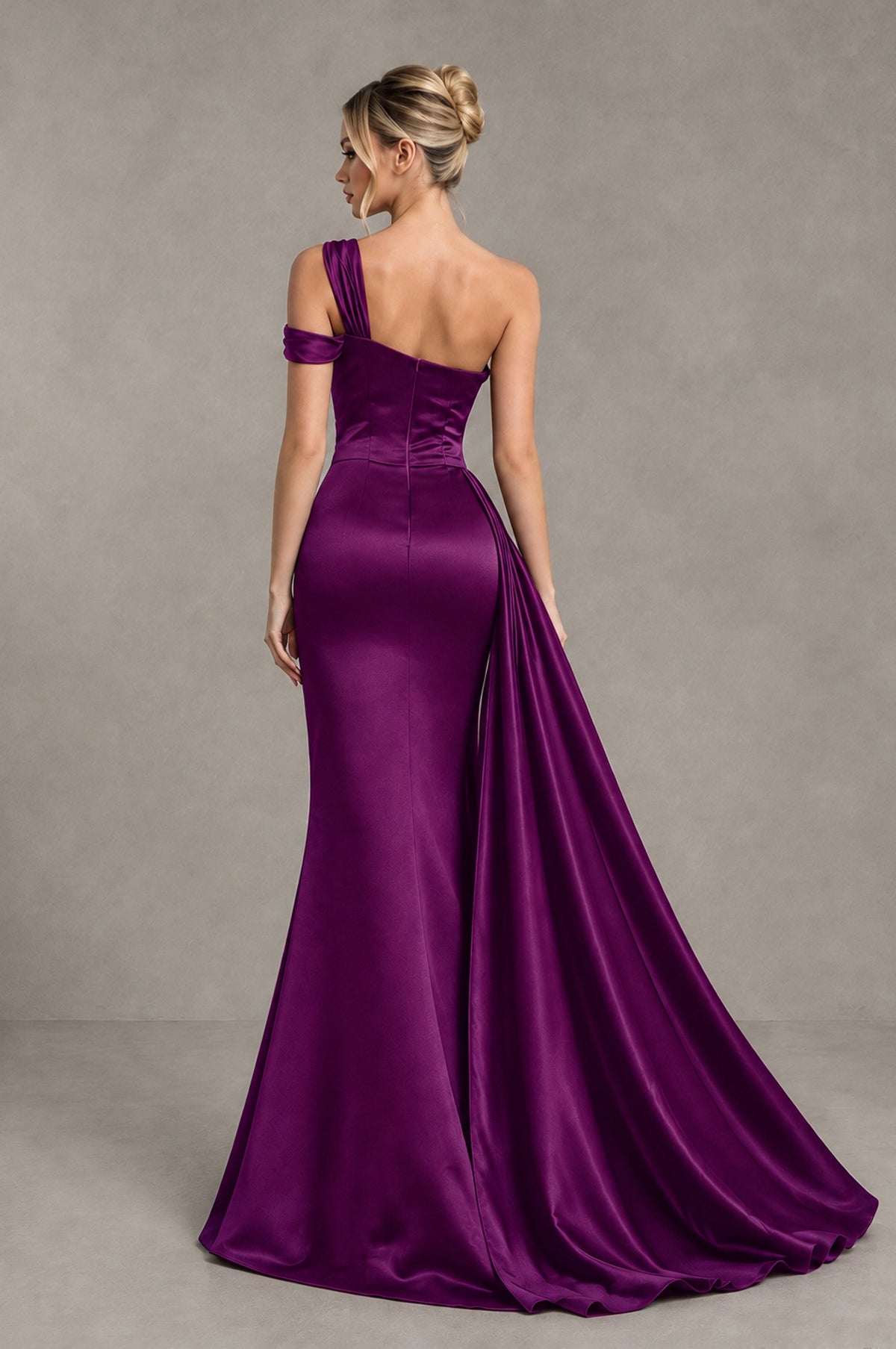 BOLODOO Plum Asymmetric Ruched Formal Evening Dress - Plum - Plum_2