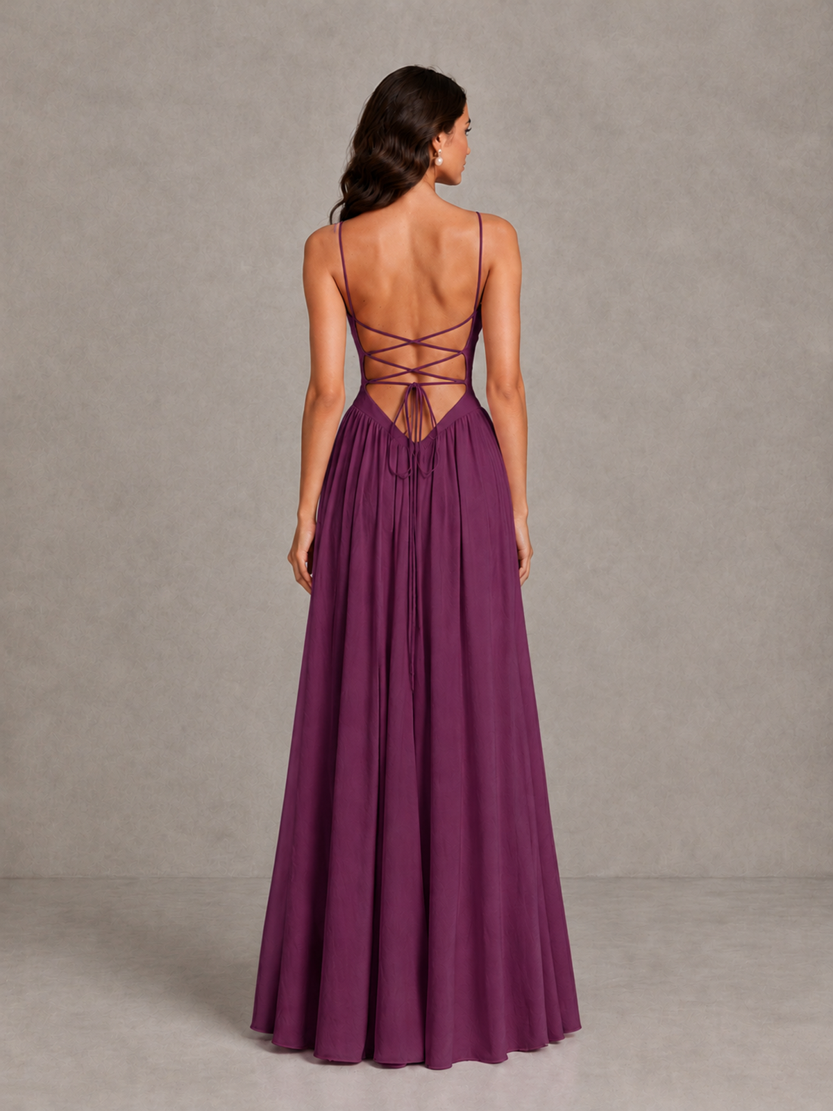 BOLODOO Plum Lace-Up Back A-Line Bridesmaid Dress - Plum - Plum_2