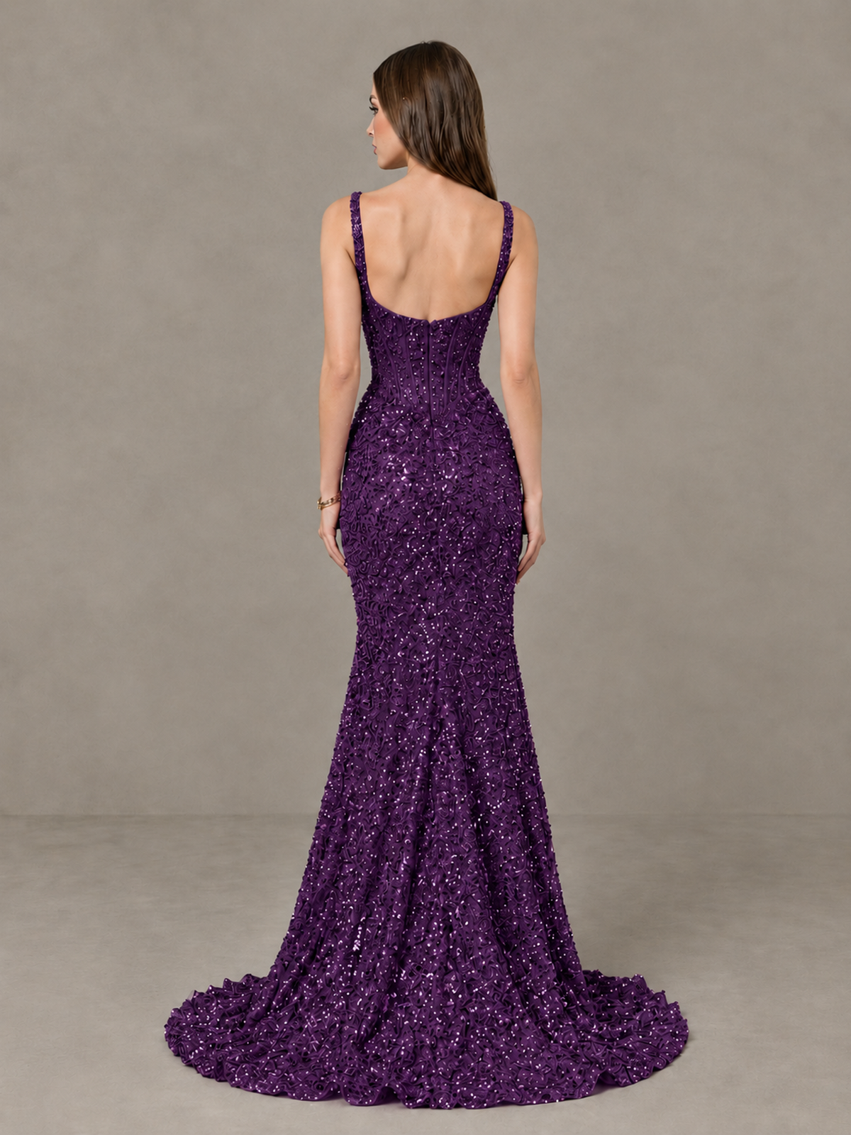 BOLODOO Plum Sequin Corset Evening Gown with High Slit - Plum - Plum_2