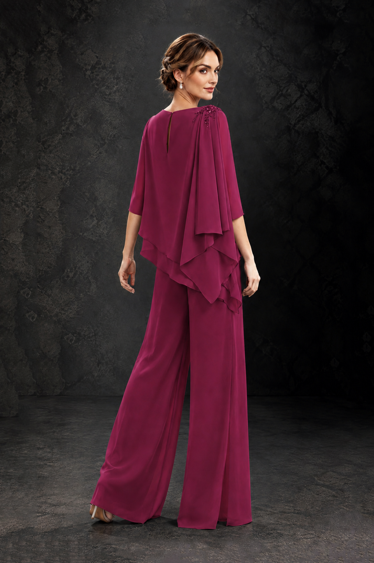 BOLODOO Plum Layered Wide-Leg Mother of the Bride Pant Suit - Plum - Plum_2