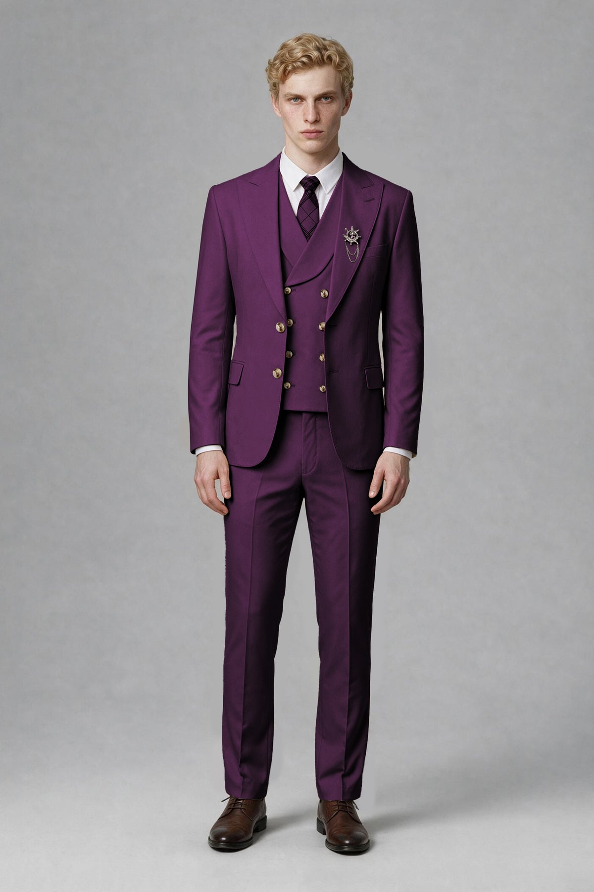 BOLODOO Men's Plum Two-Piece Wedding Suit – Jacket & Trousers - Plum
