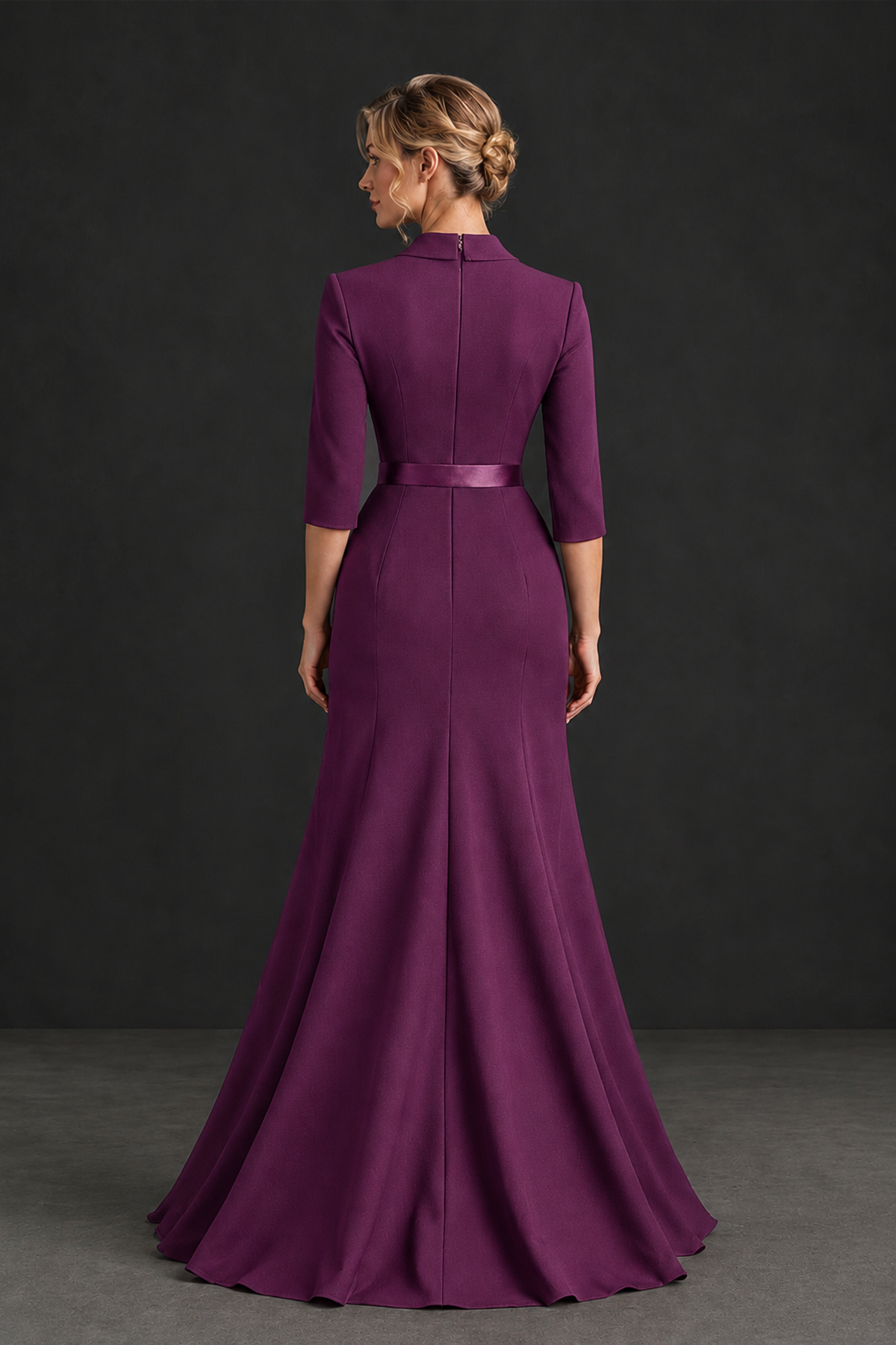 BOLODOO Plum Lapel Ruffle Mother of the Bride Dress with Belt - Plum - Plum_2