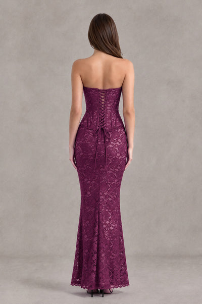 BOLODOO Plum Strapless Lace Corset Wedding Guest Dress - Plum - Plum_2