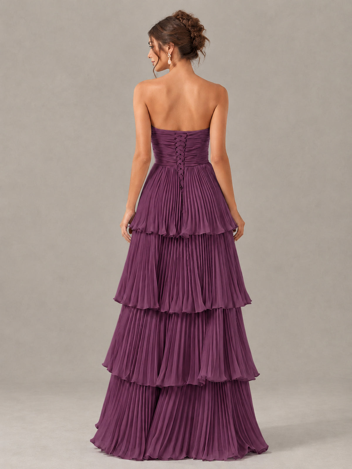 BOLODOO Plum Strapless Tiered Pleated Bridesmaid Dress - Plum - Plum_2