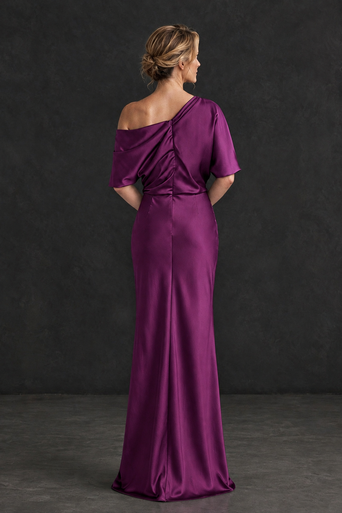 BOLODOO Plum Satin Asymmetric Mother of the Bride Dress - Plum - Plum_2
