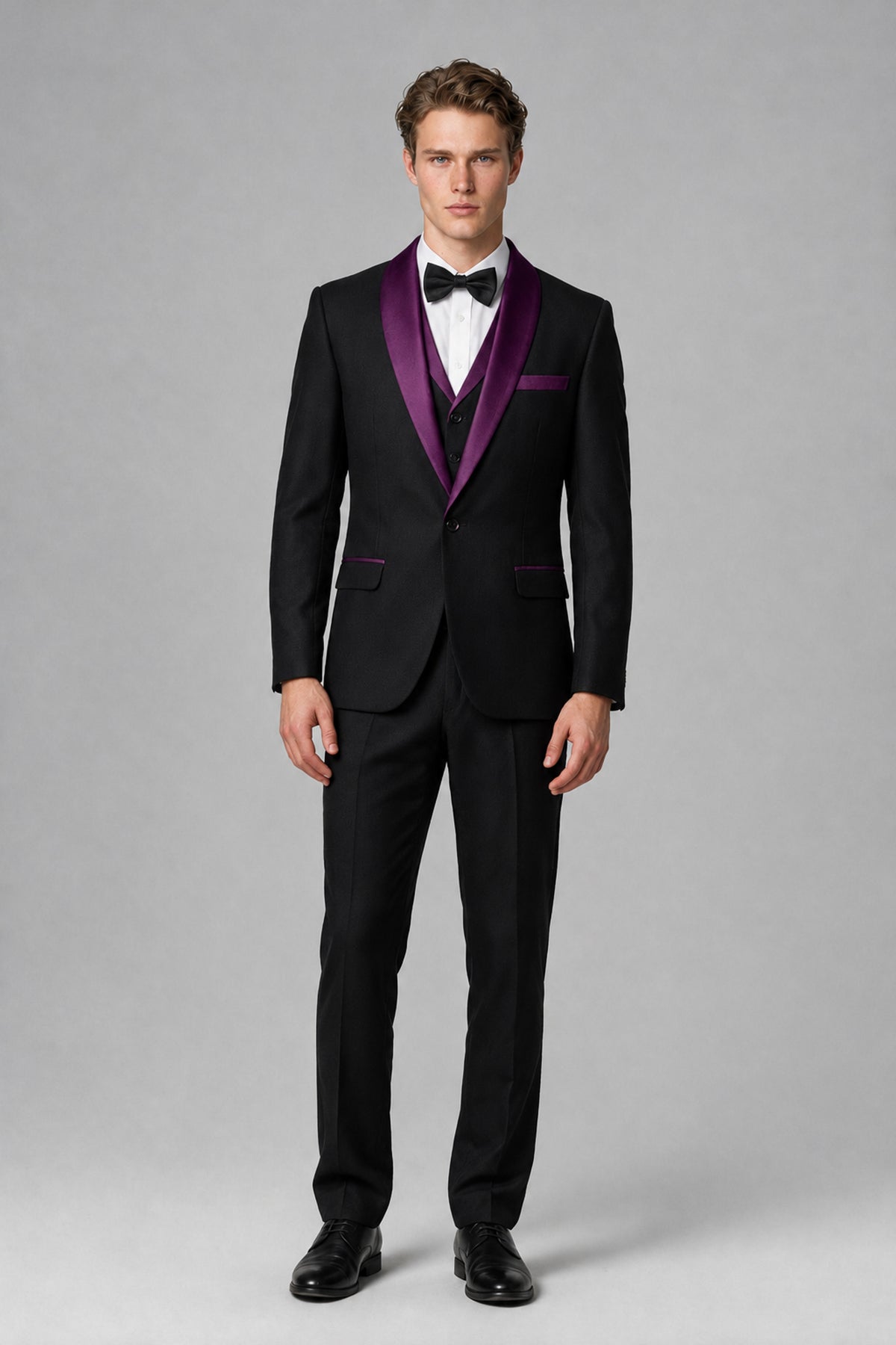 Bolodoo Men's Plum 3-Piece Shawl Lapel Tuxedo Suit - Plum - Plum_2