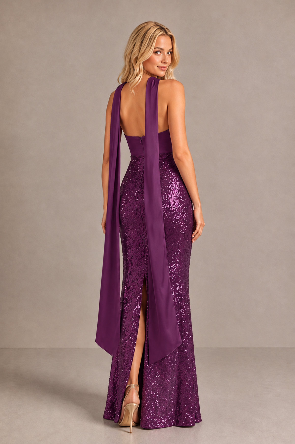 BOLODOO Plum Strapless Sweetheart Evening Dress with Scarf - Plum - Plum_2