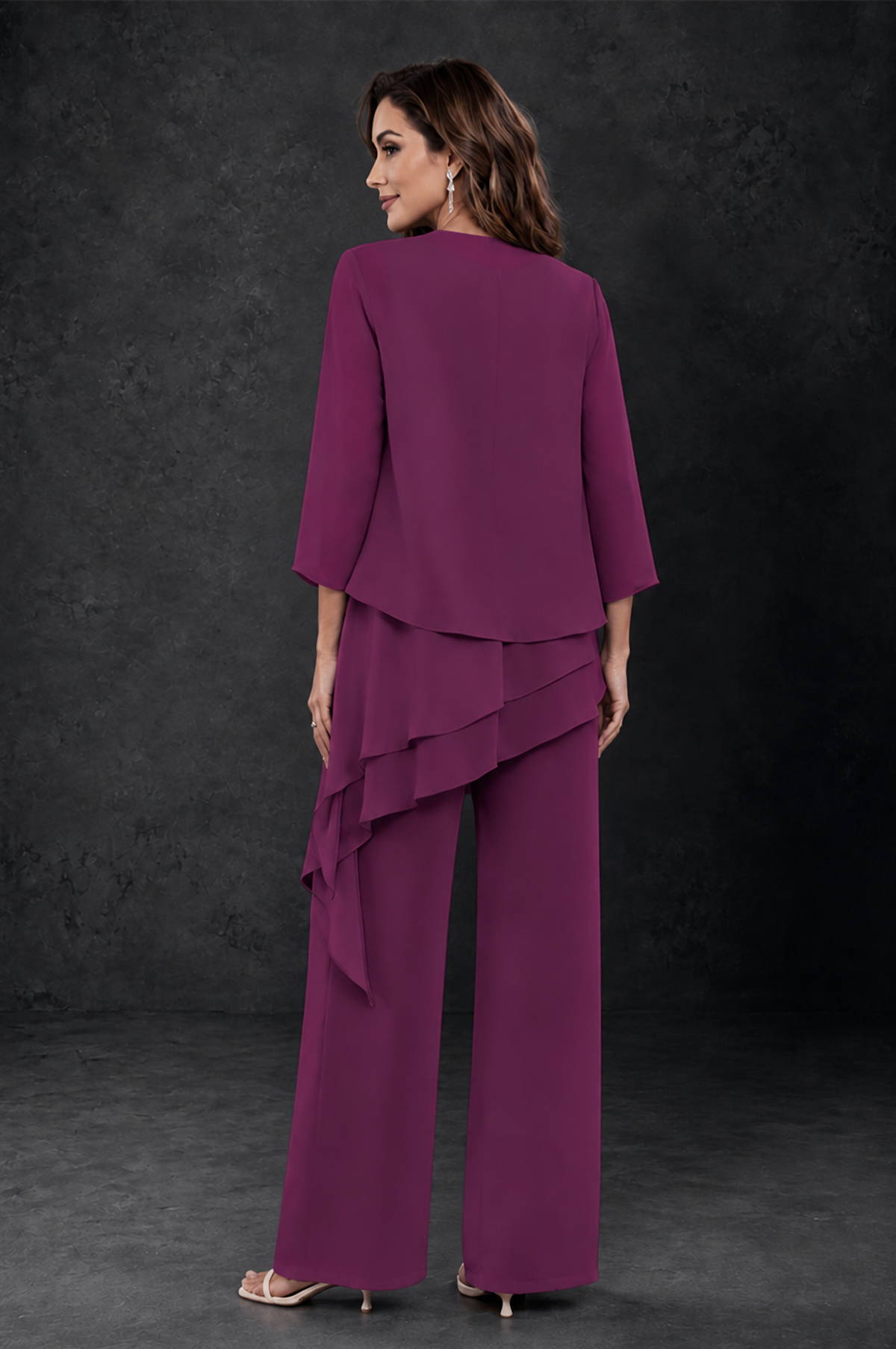 BOLODOO Plum Layered Mother of the Bride Pantsuit with Jacket - Plum - Plum_2