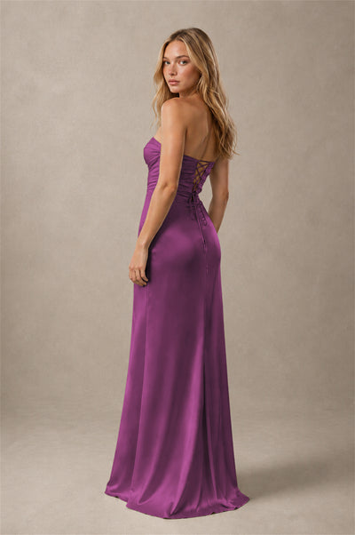 BOLODOO Plum Sweetheart Strapless Twist Knot Cutout Lace-Up Back Satin Mermaid Maxi Dress - Plum - Plum(2)