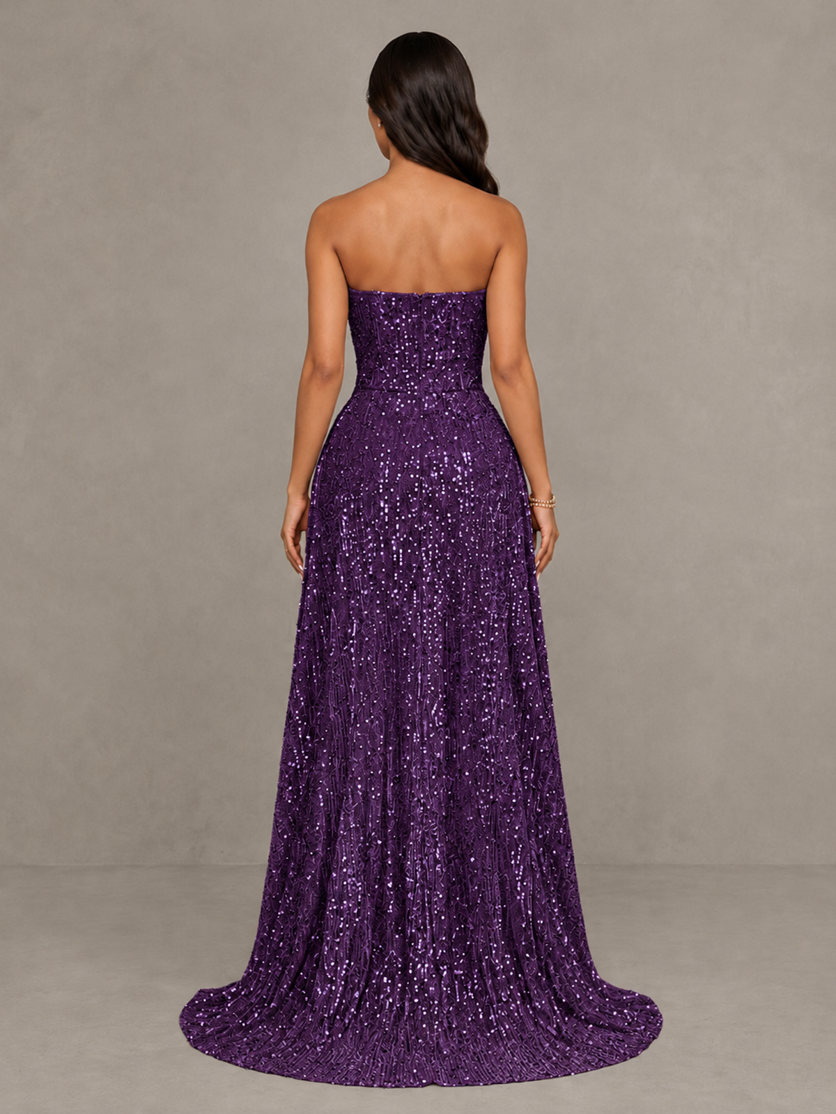 BOLODOO Plum Sequin Strapless Mini Dress with High Low Overskirt - Plum - Plum_2