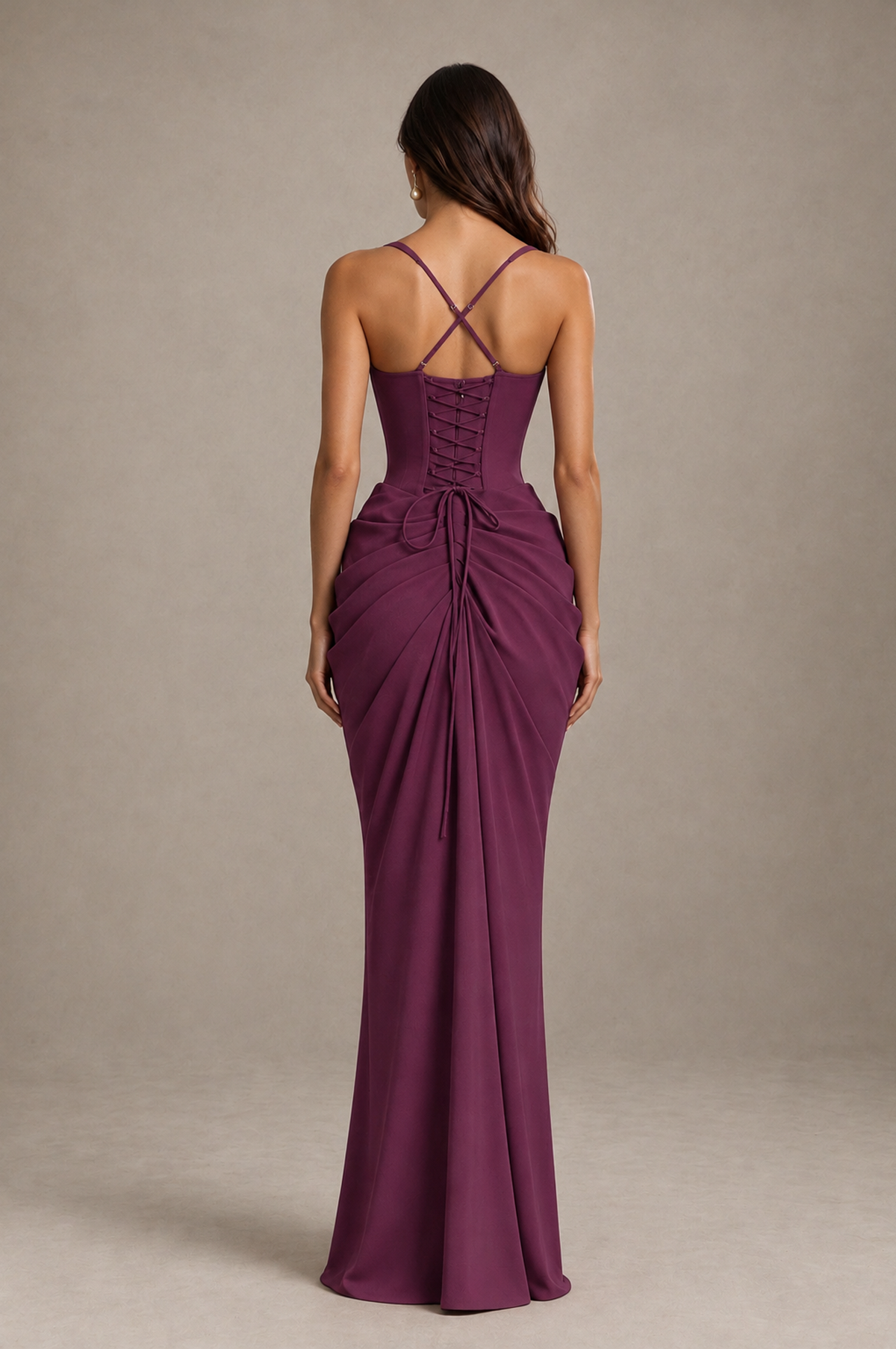 BOLODOO Plum Sweetheart Ruched Lace-Up Back Evening Gown - Plum - Plum_2