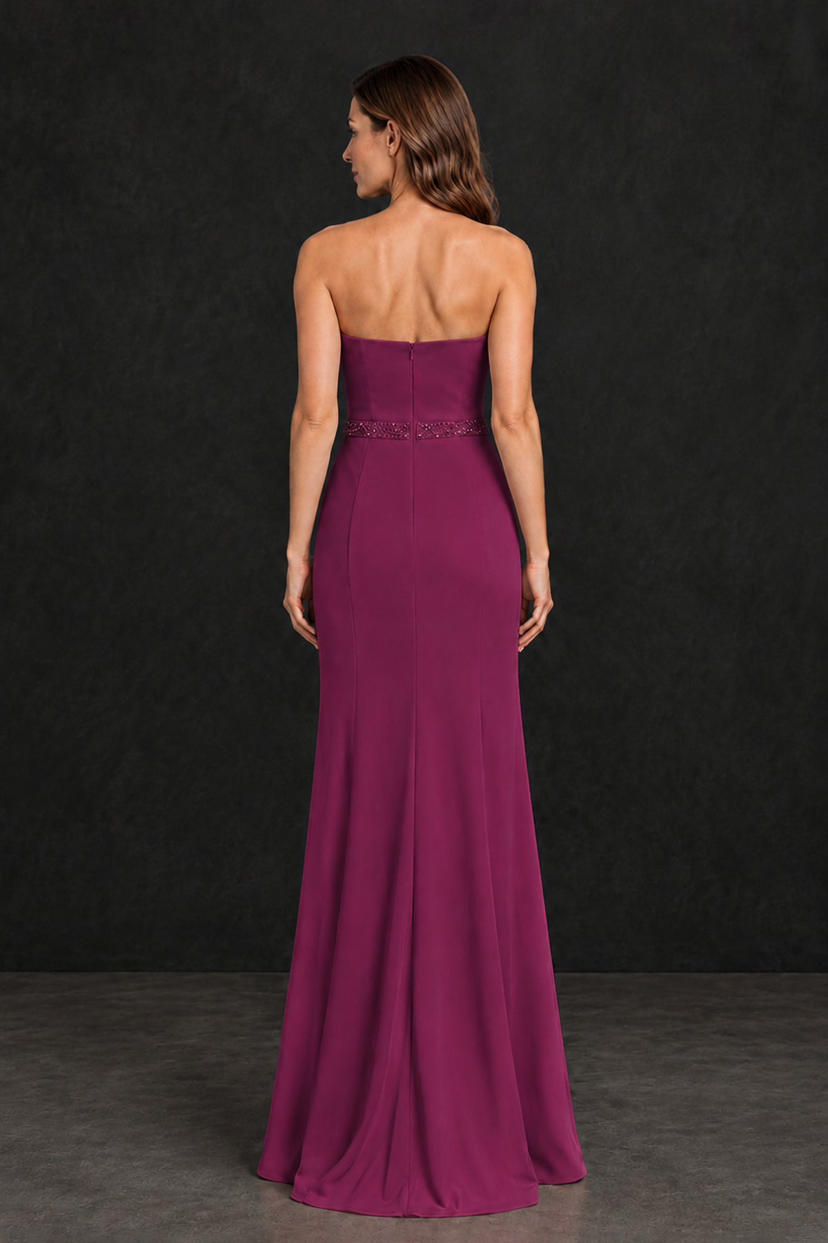BOLODOO Plum Strapless Mother of the Bride Dress with 3D Floral Appliques - Plum - Plum_2