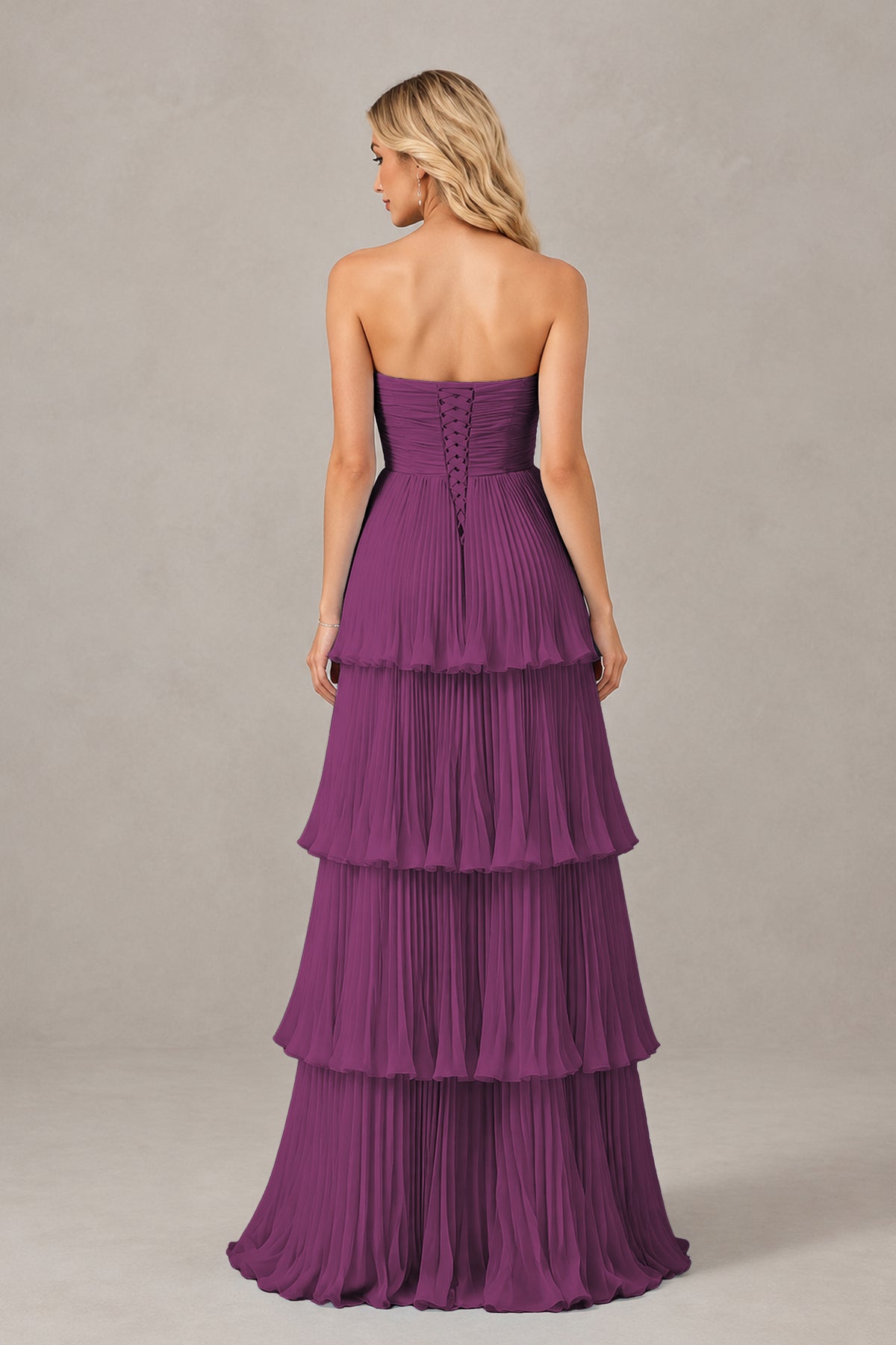 BOLODOO Plum Strapless Tiered Chiffon Maxi Dress - Plum