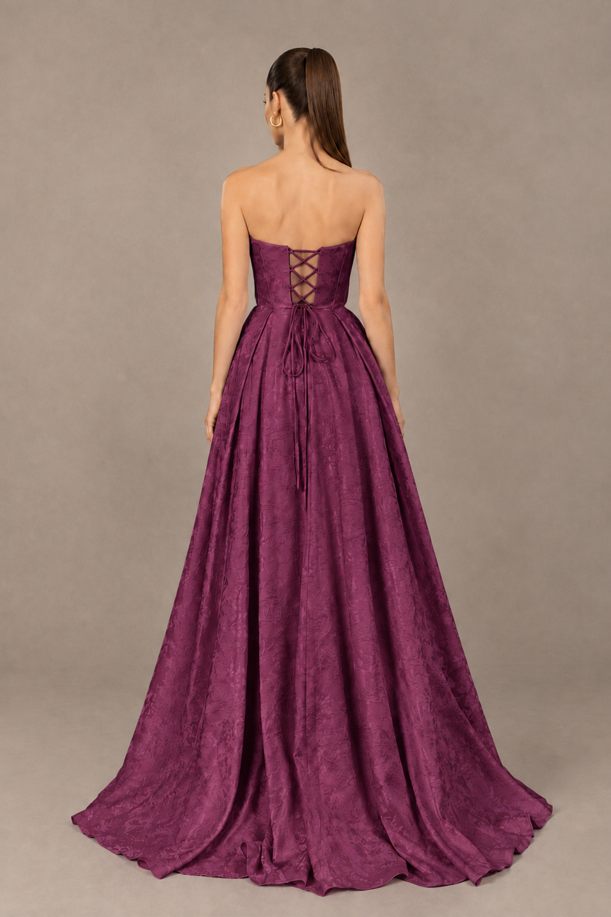 BOLODOO Plum Strapless Sweetheart Corset Prom Dress with High Slit – Lace-Up Back A-Line Evening Gown - Plum - Plum_2
