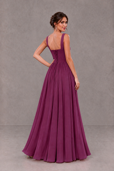 BOLODOO Plum Square Neck A-Line Bridesmaid Dress with Slit - Plum - Plum_2