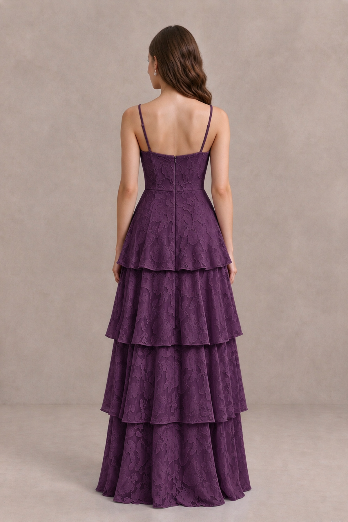 BOLODOO Plum Tiered Floral-Textured Spaghetti Strap Maxi Dress - Plum - Plum_2