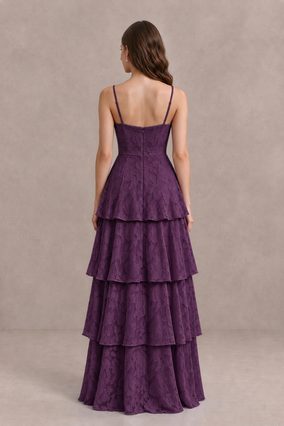 BOLODOO Plum Tiered Floral-Textured Spaghetti Strap Maxi Dress - Plum - Plum_2