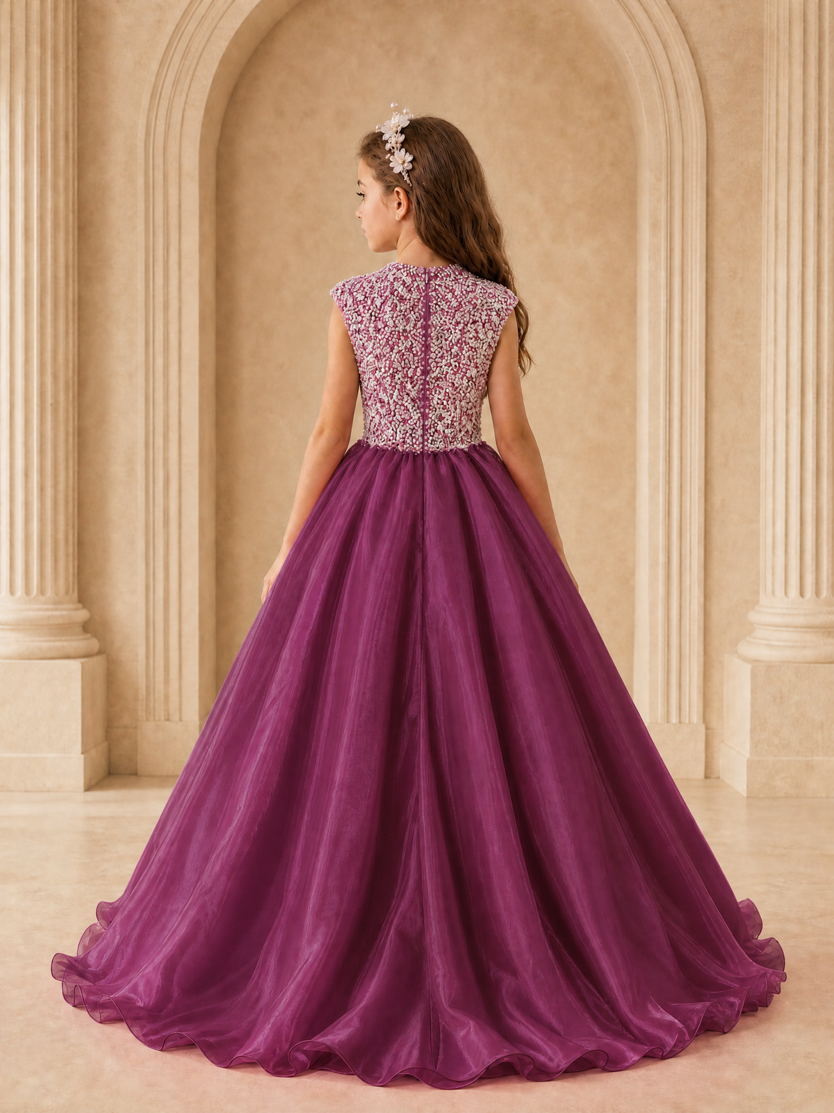 BOLODOO Plum Sequin Tulle Flower Girl Dress with Cap Sleeves - Plum - Plum_2