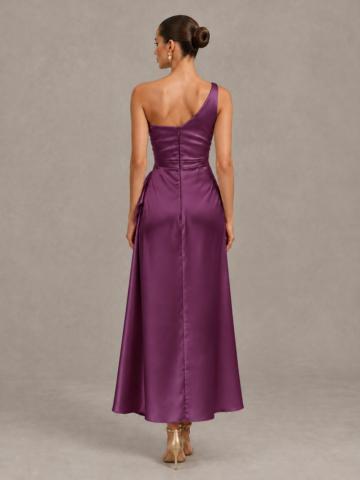 BOLODOO Plum One Shoulder Satin Cocktail Dress with Draped A-Line Skirt - Plum - Plum_2