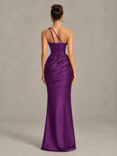 BOLODOO Plum One-Shoulder Cutout Satin Mermaid Prom Dress - Plum - Plum_2