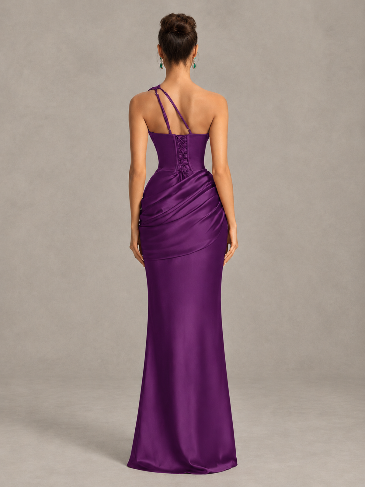 BOLODOO Plum One-Shoulder Cutout Satin Mermaid Prom Dress - Plum - Plum_2