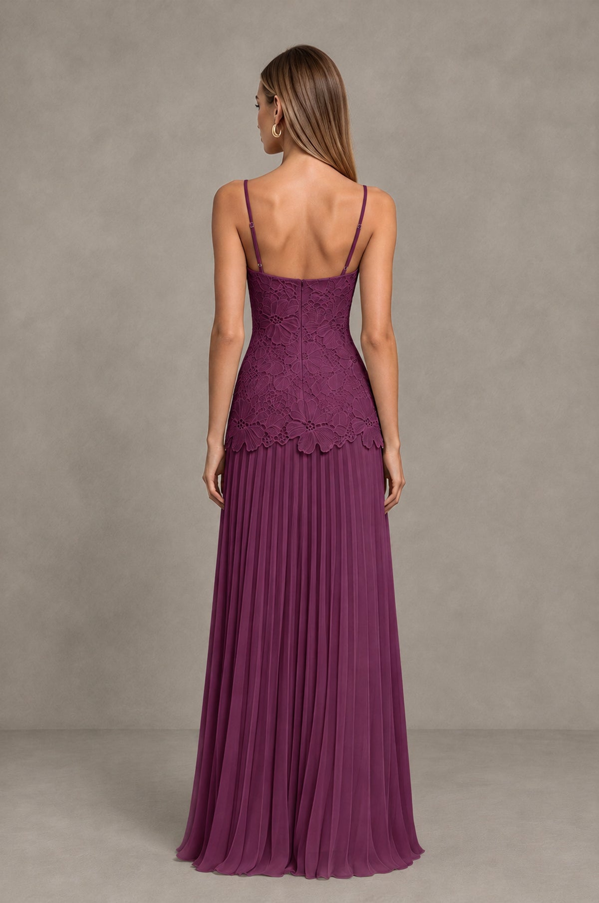 BOLODOO Plum Lace Bodice Pleated Wedding Guest Dress - Plum - Plum_2