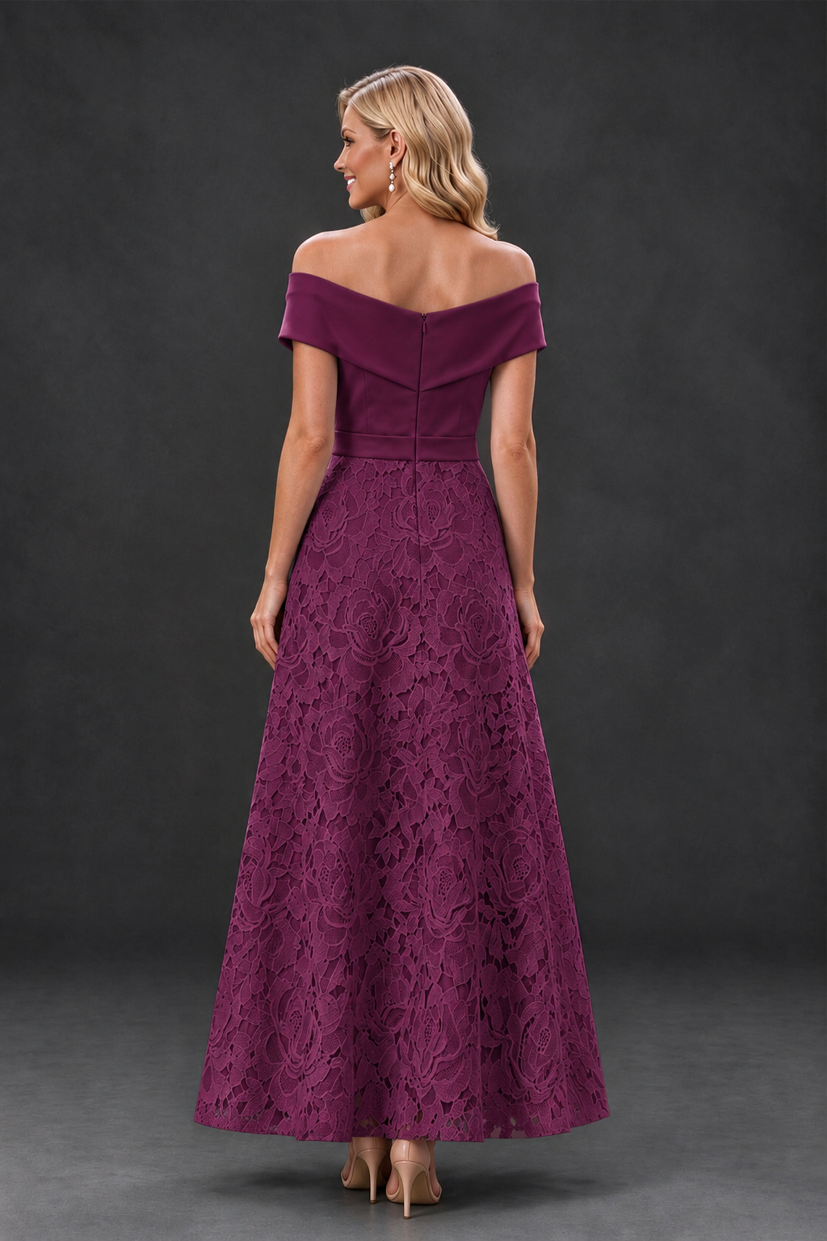 BOLODOO Plum Off-the-Shoulder Floral A-Line Mother of the Bride Dress - Plum - Plum_2
