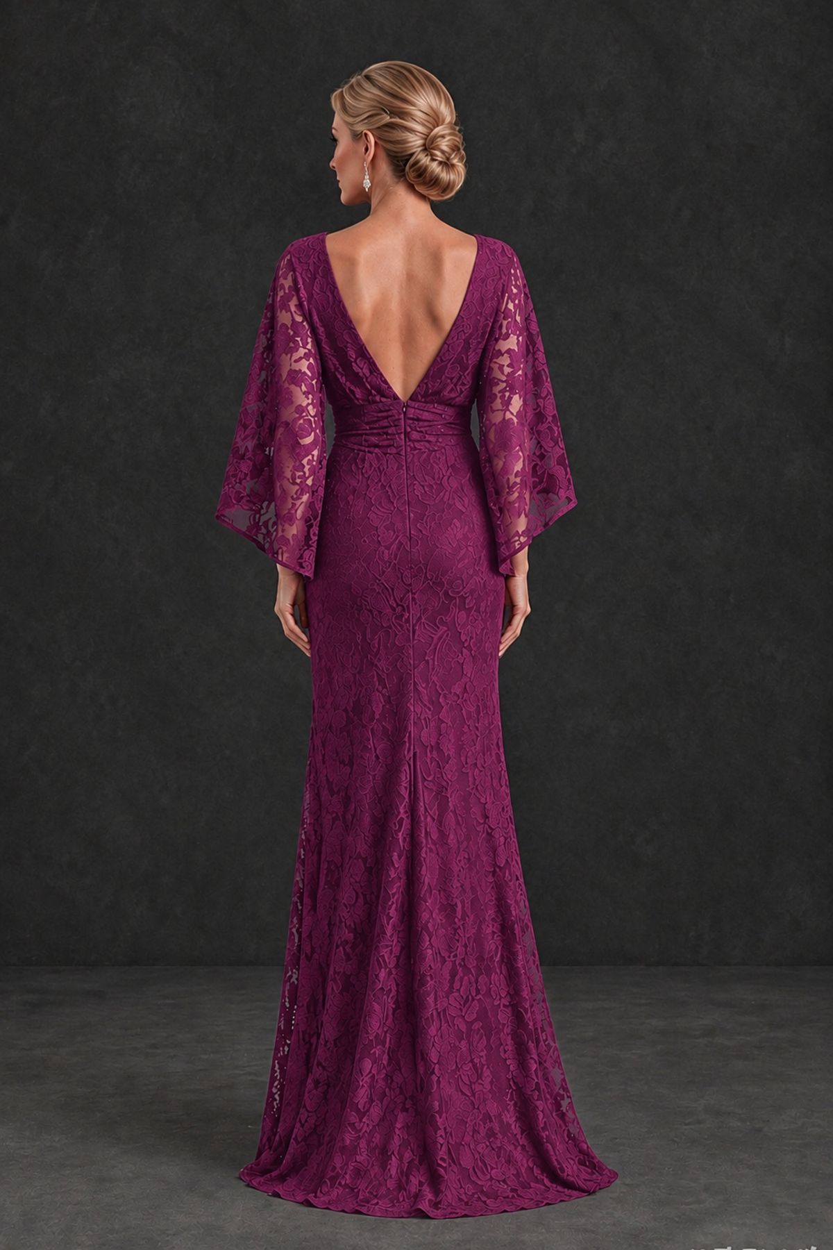 BOLODOO Plum Lace Flutter Sleeve Mother of the Bride Dress - Plum - Plum_2