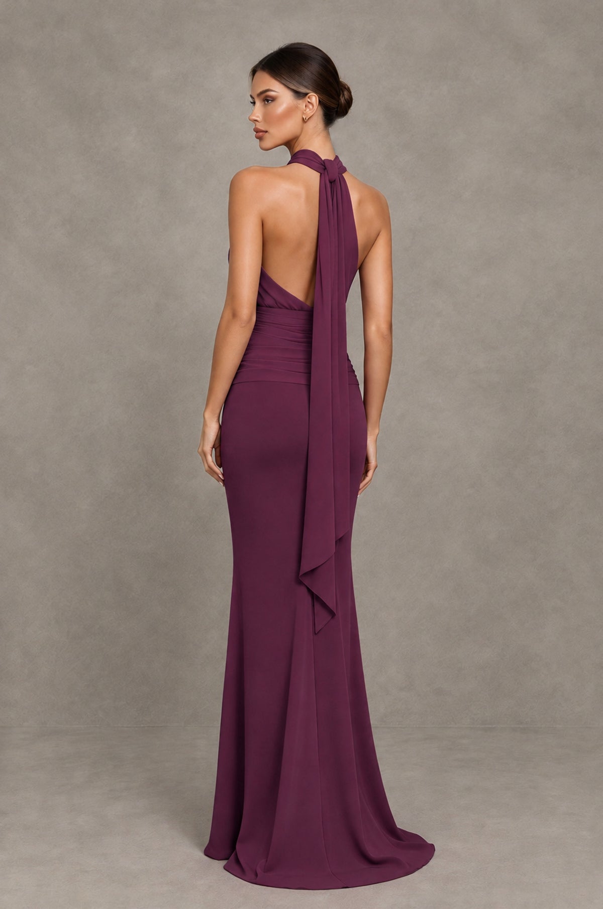 BOLODOO Plum Chiffon Halter Maxi Formal Wedding Guest Dress - Plum - Plum_2